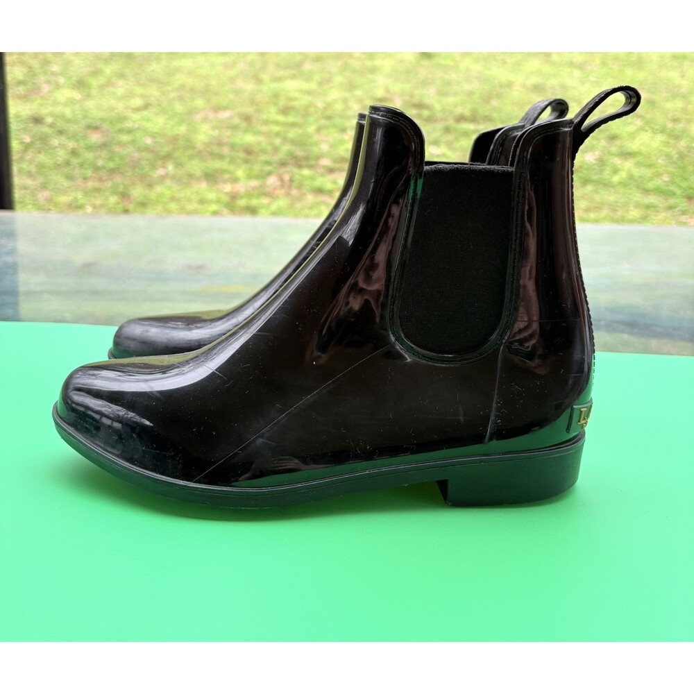 Women's Ralph Lauren Tally Bo Rubber Ankle Rain Boots Black Size 9B